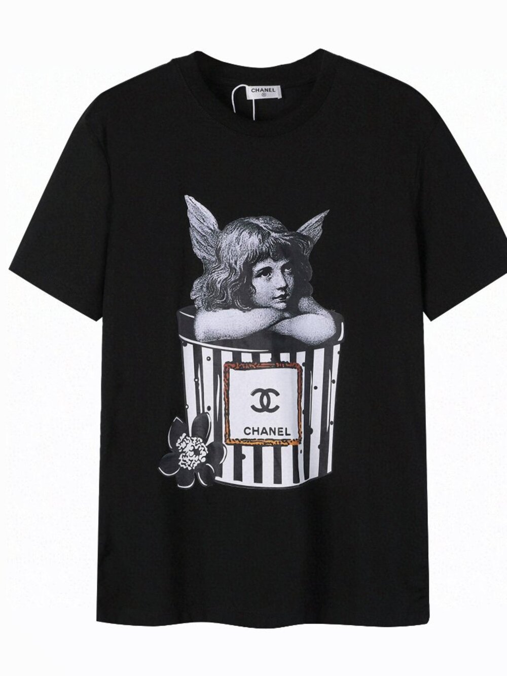 Chanel Black Short Sleeve Tee with Angel Graphic Print